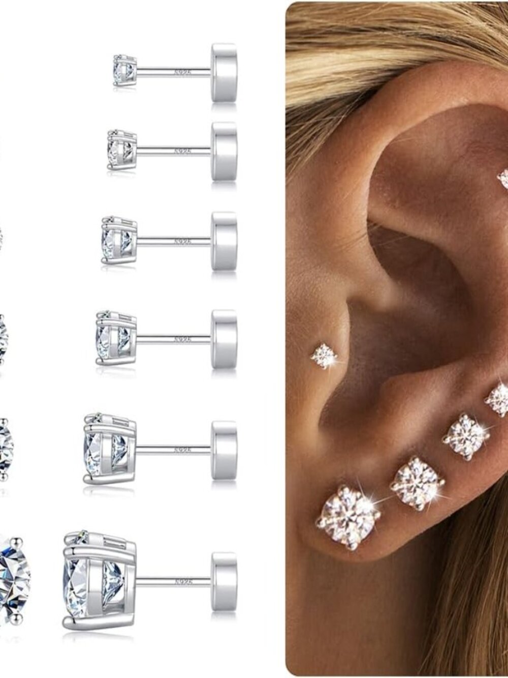6 Pairs Hypoallergenic Flat Back Earrings for Women Girls,Stud Earring Set | Car